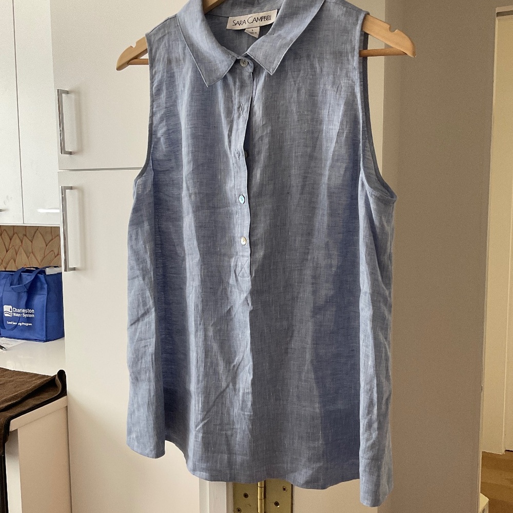 SARA CAMPBELL size L sleeveless linen shirt